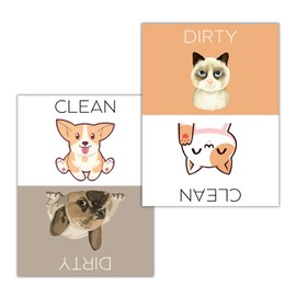 (2 Pack) Dishwasher Magnet Clean Dirty Sign | Clean Dirty Magnet for Dishwasher | Ideal Reversible Indicator for Kitchen Dish Washing & Organization | Adhesive Free Strong Magnetic Sign (Dog/Cat)
