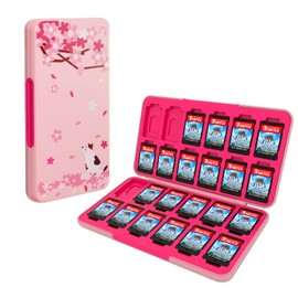 PGRTYOF Switch & Switch OLED用ゲームカードケース、【耐衝撃】ハードシェル保護・耐久24スロットカード＆24スロットマイクロSDカード収納ホルダーボックス、スリムでポータブル (さくら)