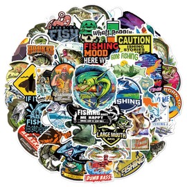50Pcs Go Fishing Stickers, Outdoor Fishing and Hunting Stickers Packs, Waterproof Vinyl Fishing Adventure Summer Camp Decals for Phones, Skateboards, Buckets, for Kids, Teens, Adults