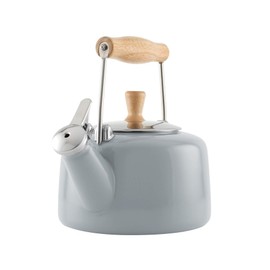 Chantal SVEN Enamel on Steel Whistling Teakettle with Natural Wood handle, 1.4 quarts, Fog Grey