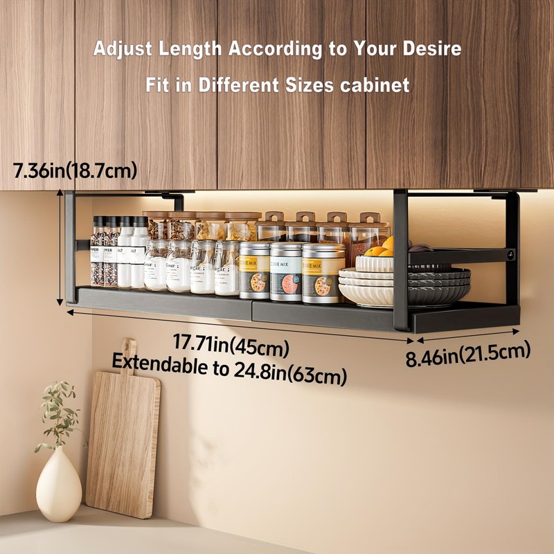 Hanging Under Shelf Storage Basket, Adjustable Width Under Cabinet Add-on