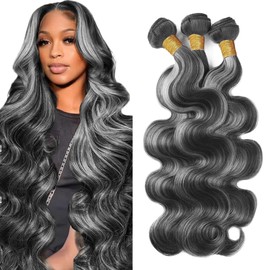 24 26 28 Inch Highlight Bundles P1BGray Body Wave Human Hair Bundles Color 1Bgray Bundles Two Tone Black Mixed With Foxy Silver Bundles Ombre Grey Bundles