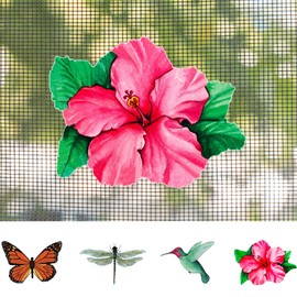 Screen Door Saver - Screen Magnets - Keep People and Pets from Running Into Screen Doors & Patch Holes with Screen Door Magnets - Made in USA - Hibiscus - 4 x 5 inches - 2 Pack (1 Pair)
