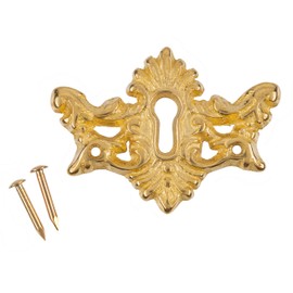 Victorian Cast Brass Decorative Keyhole Cover | 2" W x 1 1/2" H | Keyhole Escutcheon Plate for Cabinet Door, Dresser Drawers, Desk | Antique, Modern Furniture Hardware | E-11S