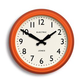 JONES CLOCKS® Telecom Wall Clock | Round Vintage Retro Clock | 10.5 inch | Orange | Modern take on a Vintage Classic for Kitchen, Living Room or Office