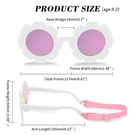EOAMGO Baby Sunglasses, Toddler Sunglasses 0-24 Months，2 PCS Boy Girls Polarised Sunglass with Kids Glasses Strap, Cute Flower Uv400 Protection Sunglass for Newborn Infant Girls Boys, Pink & White