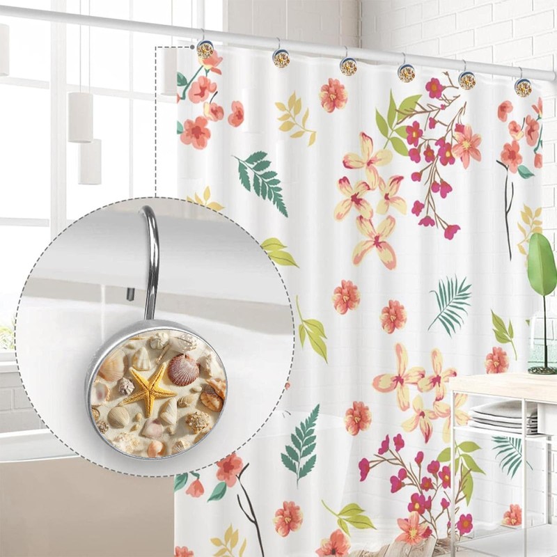 Artinhand Coastal Seashells Starfish Shower Curtain Hooks Set of 12