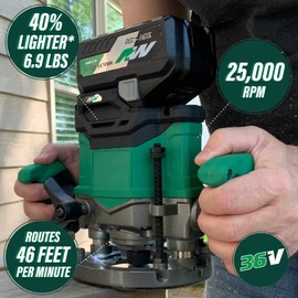 Metabo HPT 36V MultiVolt™ Cordless Plunge Router | Tool Only - No Battery | Includes 1/2-Inch and 1/4-Inch Collets | Variable Speed | Optional AC Adapter | M3612DAQ4