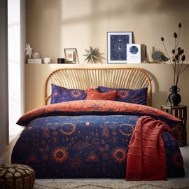 furn. Constellation Single Duvet Cover Set, Cotton, Polyester, Bronze/Navy, CONSTEL/D01/BNV