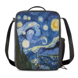 VunKo Starry Night Insulated Lunch Bag for School Work Office Picnic Tote Lunch Box Containers for Adults and Kids Compact Reusable Cooler Bag with Shoulder Strap
