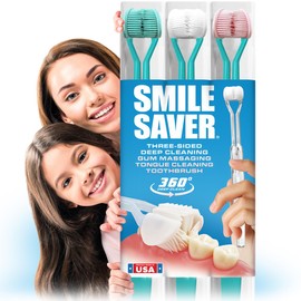 Smile Saver 360° 3-Sided Toothbrush for Kids & Adults | Sustainable U-Shaped Triple Soft Bristle Heads + Tongue Scraper Braces Caregivers Kids Child Adult | Prevention Gum Massage Special Needs | USA