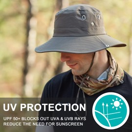 Sun Hat Men Women Summer Hat UV Protection Fishing Hat Foldable Safari Hat with Wide Brim Garden Hat Hiking Fishing, Army Green, Unit size