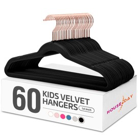 House Day Velvet Kids Hangers 60 Pack, Premium Children Hangers for Closet, Ultra Thin Cute Non Slip Kid Felt Clothes Hanger 14 Inch, Small Hanger for Toddler Clothes, Black