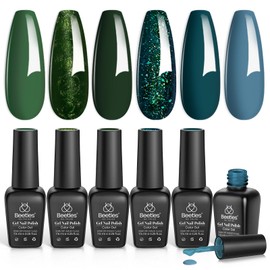 beetles Gel Polish Beetles Green Gel Nail Polish Set 6 Colors Forest Dark Green Gel Nail Polish Soak Off Uv LED Nail Lamp Gel Nail Kit Home DIY Manicure Nail Salon