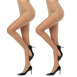 Yilanmy Run Resistant Control Top Pantyhose 15D High Waist Sheer Tights With Reinforced Toes