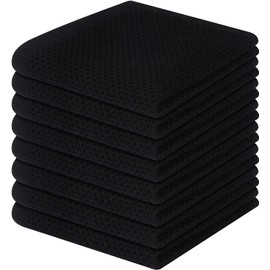 smiry 100% Cotton Kitchen Dish Towels, 12" x 12", 8 Pack Waffle Weave Kitchen Towels, Ultra Soft Absorbent Quick Drying Dish Cloths, Black