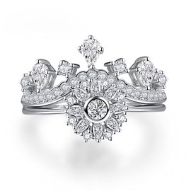 Yaresul Women's Crown Rings, Platinum Plated Princess Queen Tiara Ring, Cubic Zirconia Fake Diamond Ring, Friendship Rings for Best Friend, Size 59 (18.8), White Cubic Zirconia, Cubic Zirconia