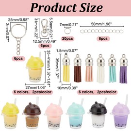 arricraft 62 Piece Cup Keyring Craft Set, Including 6 Colour Bear Mini Cup Charms, 3D Resin Bubble Tea Pendant and Tassel Pendant, Twist Clasps, Chains for DIY Key Chain