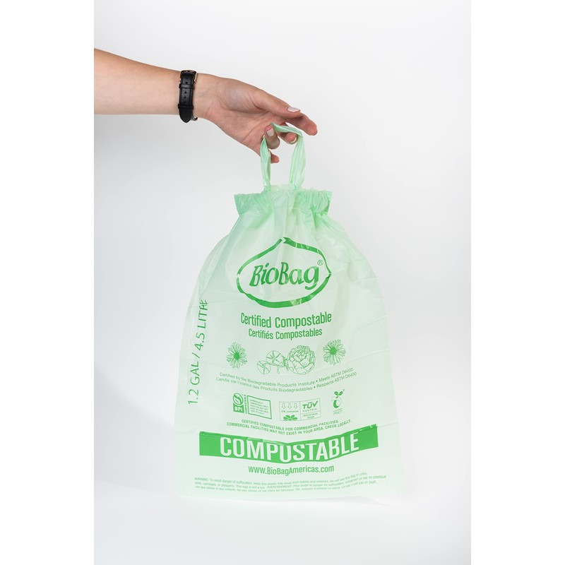 1.2 Gallon Compostable Drawstring Food Scrap Bags by BioBag, 80