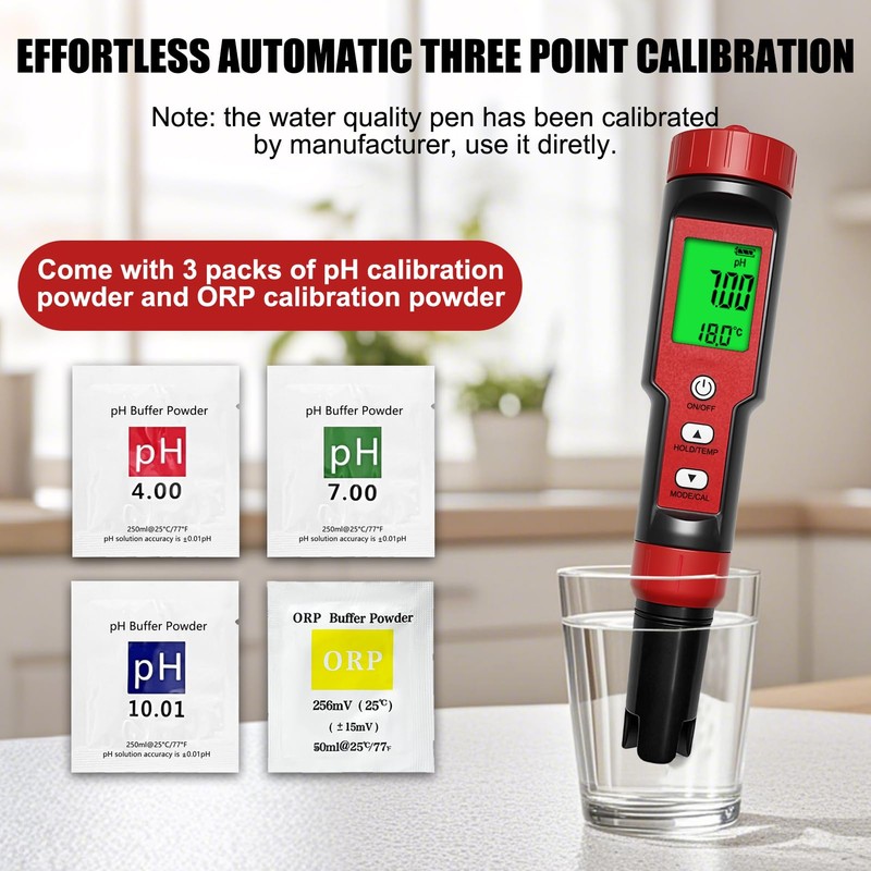 Homcoice pH Chlorine Meter 7-in-1, pH Chlorine Salt Content ORP