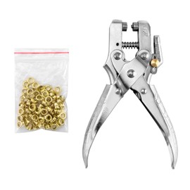 QWORK Eyelet Pliers Set Hole Punch Pliers with 100 Eyelets, 16 cm Eyelet Press, with Eyelets 5 mm Rivets, Ideal Tool for Leather, Fabric, Belts, Clothing