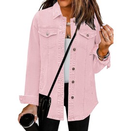 luvamia Women'S Jean Jacket Denim Outfit For Women Pink Button Down Shirt Women Shackets For Women Fall Outfits For Women Denim Long Denim Jackets Size XX-Large Size 20 22