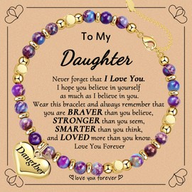 Daughter Gifts from Mom Gold Beaded Bracelets for Women Stocking Stuffers for Her 14K Gold Plated Daughter Bracelets from Mom Valentines Day Gifts for Daughter Graduation Birthday Jewelry