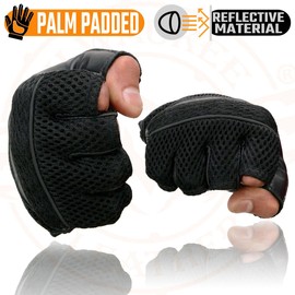 Milwaukee Leather MG7504 Men's Black Perforated Mesh Gel Palm Fingerless Motorcycle Hand Gloves W/ ‘Reflective Piping’ - 4X-Large