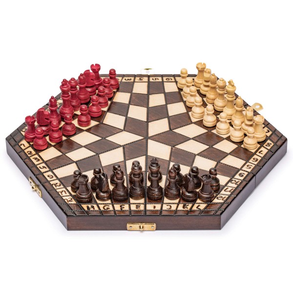 Husaria Wooden Three-Player Chess - 12 Inches - with Foldable