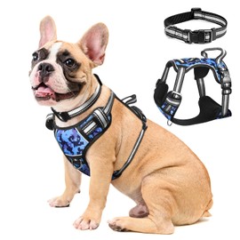 WINSEE Dog Harness No Pull, Pet Harnesses with Dog Collar, Adjustable Reflective Oxford Outdoor Vest, Front/Back Leash Clips for Small, Medium, Large, Extra Large Dogs, Easy Control Handle for Walking