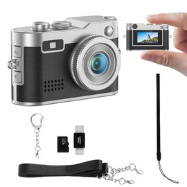 Mini Keychain Camera - 1080P FHD Mini Retro Digital Camera - Tiny Portable Small Cameras Vintage Compact Micro Cameras - Pocket Video Recorder with 16GB Card, OTG Adapters for Travel Study Recording