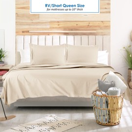 Nestl Beige RV Queen Sheets – Super Soft RV Short Queen Sheets for RV Camper, 4 Piece 1800 Microfiber Fitted RV Sheets, Double Brushed RV Bed Sheets Set, Camper Sheets and Pillowcases