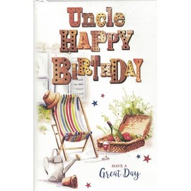 Uncle Birthday Card, 9x6 inches, Deck chair & Hamper Design, Lovely Verse, Greeting Card OE
