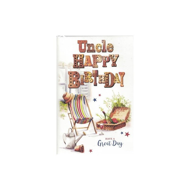 Uncle Birthday Card, 9x6 inches, Deck chair & Hamper Design,