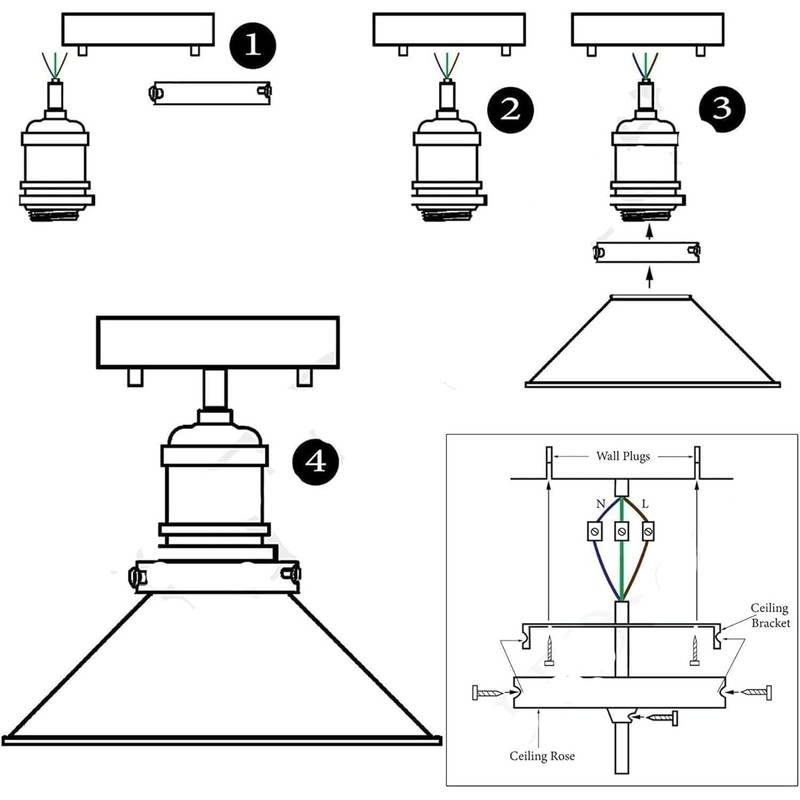 E27 Base Industrial Ceiling Lights with 22cm Black Inner White