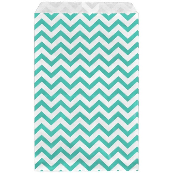 888 Display - 200 pcs of 5" x 7" Teal Green Chevron Paper Gift Bags Shopping Sales Flat Bags