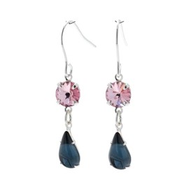 pewterhooter Women’s Sterling silver drop earrings made with sparkling crystals. Gift box. (Light Rose, Montana blue)