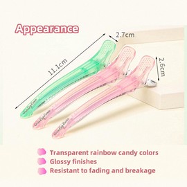 6pcs Professional Hair Clips for Styling Sectioning, Anti-Slip No-Trace Duck Billed Hair Clips with Silicone Band，Transparent candy color salon hair clips