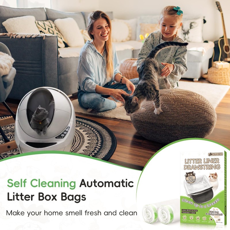 Litter Box Liners 60 Count Jumbo Cat Litter Bags, Easy