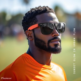 Pluxmooc Unisex Sunglasses Orange Frame,Unique Cool Sun Glasses for Party,Vintage Style Dark Gray Lens Fit Narrow Medium Face UV Protection