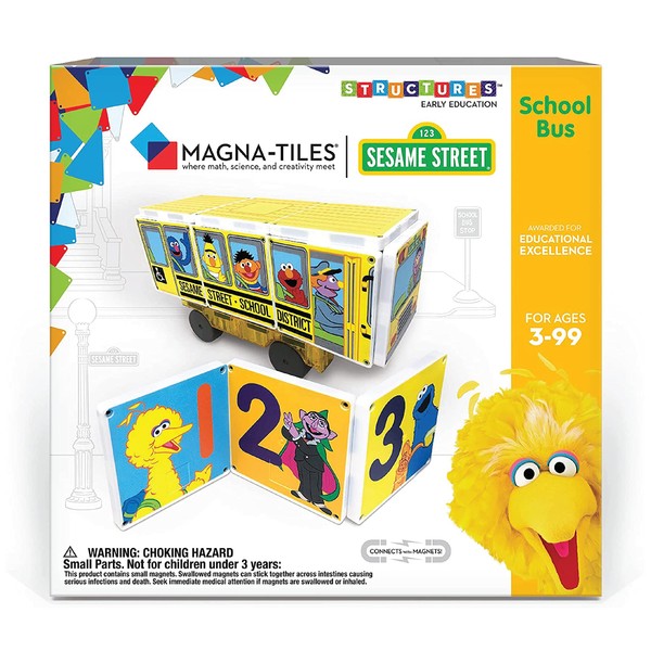 CreateOn Magna-Tiles “Sesame Street” Toys, Magnetic Kids’ Building Toys from “Sesame Street” Books, School Bus Magnet Tiles, Educational Toys for Ages 3+, 14 Pieces