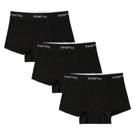 INNERSY Girls Period Boyshorts Underwear Cotton First Starter for Teen Aged 8-16 Panties 3 Pack(10-12 Years, 3 Black)