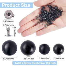 GORGECRAFT Set of 200 Pearl Rivets in 2 Sizes Black Round Plastic Beads Buttons Rivets with Pins Set for Clothing Hats Bags Shoes Embellishments DIY Knitting Sewing Crafts Jewellery Making