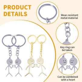 VARKAGE Set of 4 Partner Keyrings, Couple, Heart Finger Gift Keychain, Friendship, Funny Stainless Steel, Stickman, Long Distance Friendship, Jewellery for Partners, Men, Women, silver