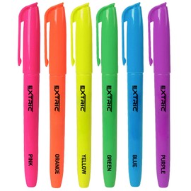 EXTRIC Highlighters, 6 pk. Highlighter- Pen Style Fluorescent Highlighters Assorted Colors, Chisel Tip Smudge Free. Pocket Highlighter.