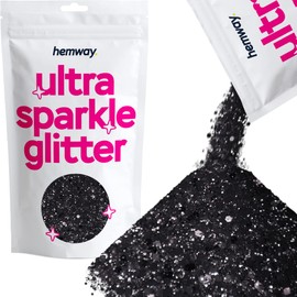 Hemway Ultra Sparkle Glitter - Multi-Size Chunky Fine Cosmetic Glitter Mix for Body Face Hair Eye Nail Art Festival, Crafts for Tumbler Resin Decorations - Black - 100g / 3.5oz