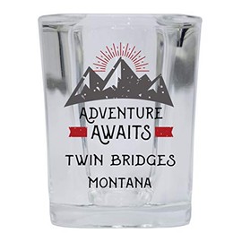 Twin Bridges Montana Souvenir 2 Ounce Square Base Liquor Shot Glass Adventure Awaits Design