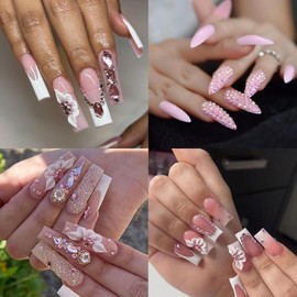 ITPOYOL Nail Art Rhinestones Flatback Rhinestones 3D Multi Shape Nail Charms and Gems Pink Luxurious Design Crystal Diomand Jewelry Gemstones Accessories for Women Manicure Supplies Decorations