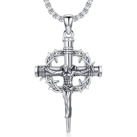 YYmqmq Nail Cross Necklace 925 Sterling Silver Crown of Thorn Turquoise Pendant Crucifix Christian Jewelry Gifts for Women Men