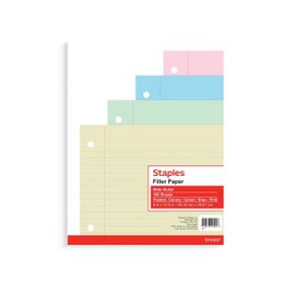 STAPLES Wide Ruled Filler Paper, 8” x 10.5”, White, 120 Sheets/Pack